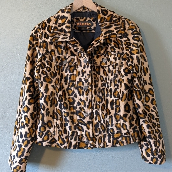 Y2K Static Leopard Print Cropped Jacket Size S - Picture 1 of 12